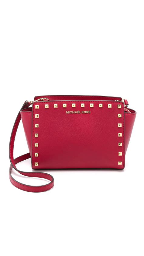 michael michael kors selma medium studded leather messenger red|Michael Kors Selma Messenger Bags for Women for sale .